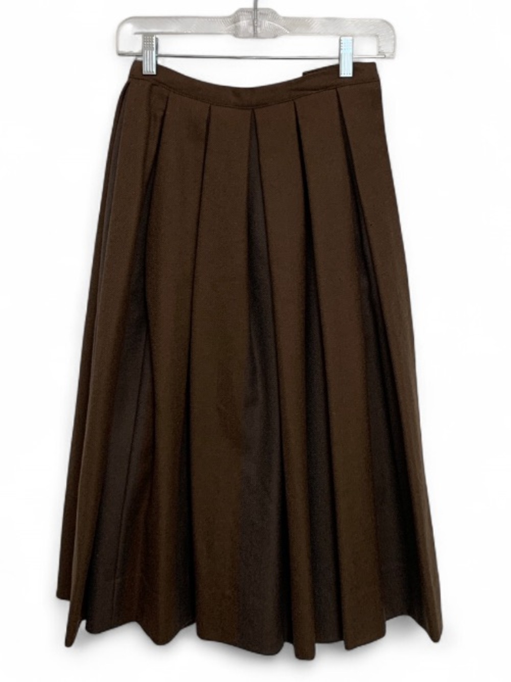 Vintage Perry Ellis Brown Wool Pleated Midi Skirt